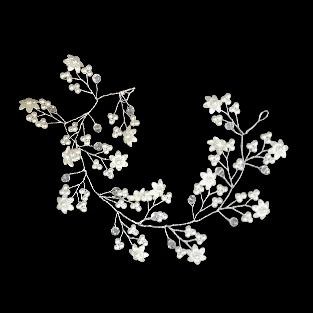 Bentita par mireasa decorata cu flori perle albe elemente translucide BPM04 image9